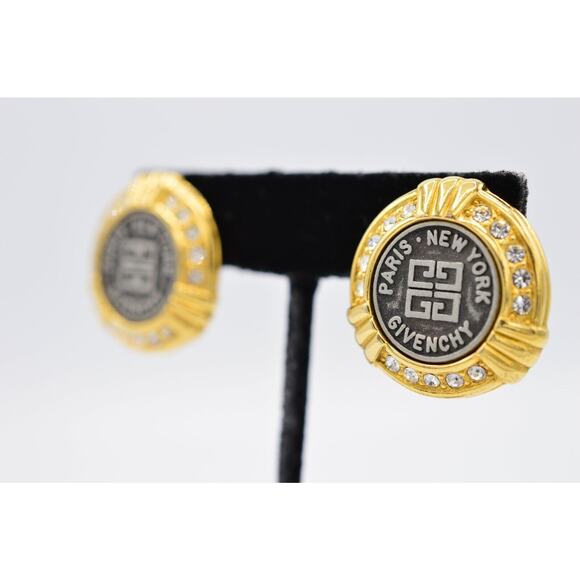 Givenchy Vintage Coin Clip Earrings Logo Medallion Gold Runway Signed 1980s BinX - Picture 2 of 12